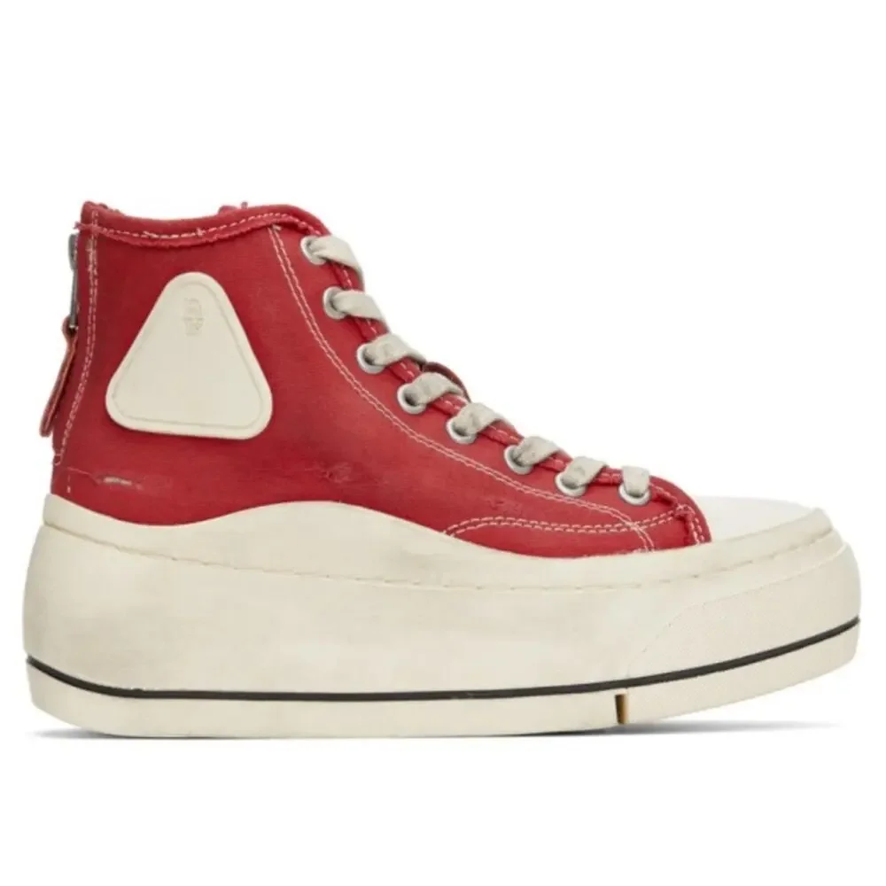 rare R13 Kirk Red Canvas High-Top Sneakers EU 38 US 8 Distressed White Platform